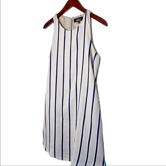 LULU’S Mini Broad Horizons Striped Shift Dress Size Small in Tan and Navy Stripe - Picture 4 of 15